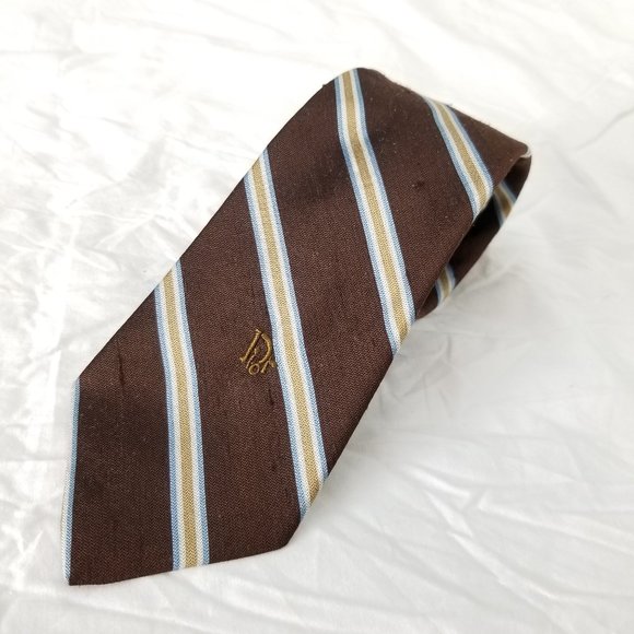 Christian Dior VTG 70s/80s striped raw silk tie - Picture 1 of 5